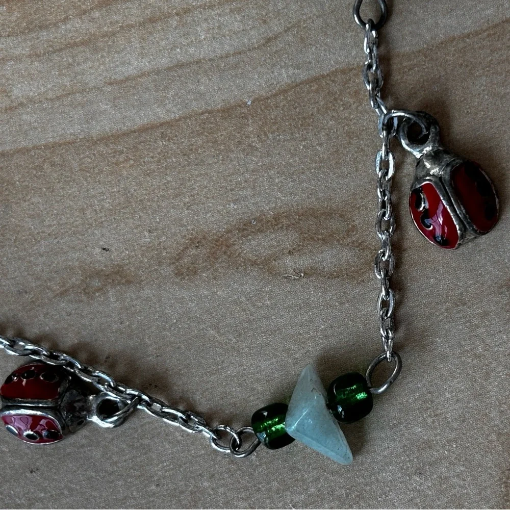 Ladybug necklace/ silver tone/ measures 12 in length/ choker or child’s …